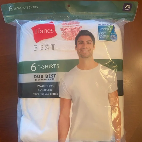 Hanes Best Tagless T-Shirts / Undershirts — White Tahirts — 2XL - Picture 1 of 5